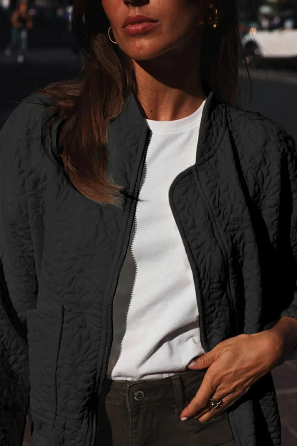 Sale Dear-Lover Floral Quilted Jacket Black