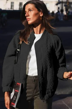 Sale Dear-Lover Floral Quilted Jacket Black