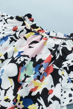 Best Dear-Lover Floral Ruffled Flutter Sleeve Tied V Neck Blouse Black