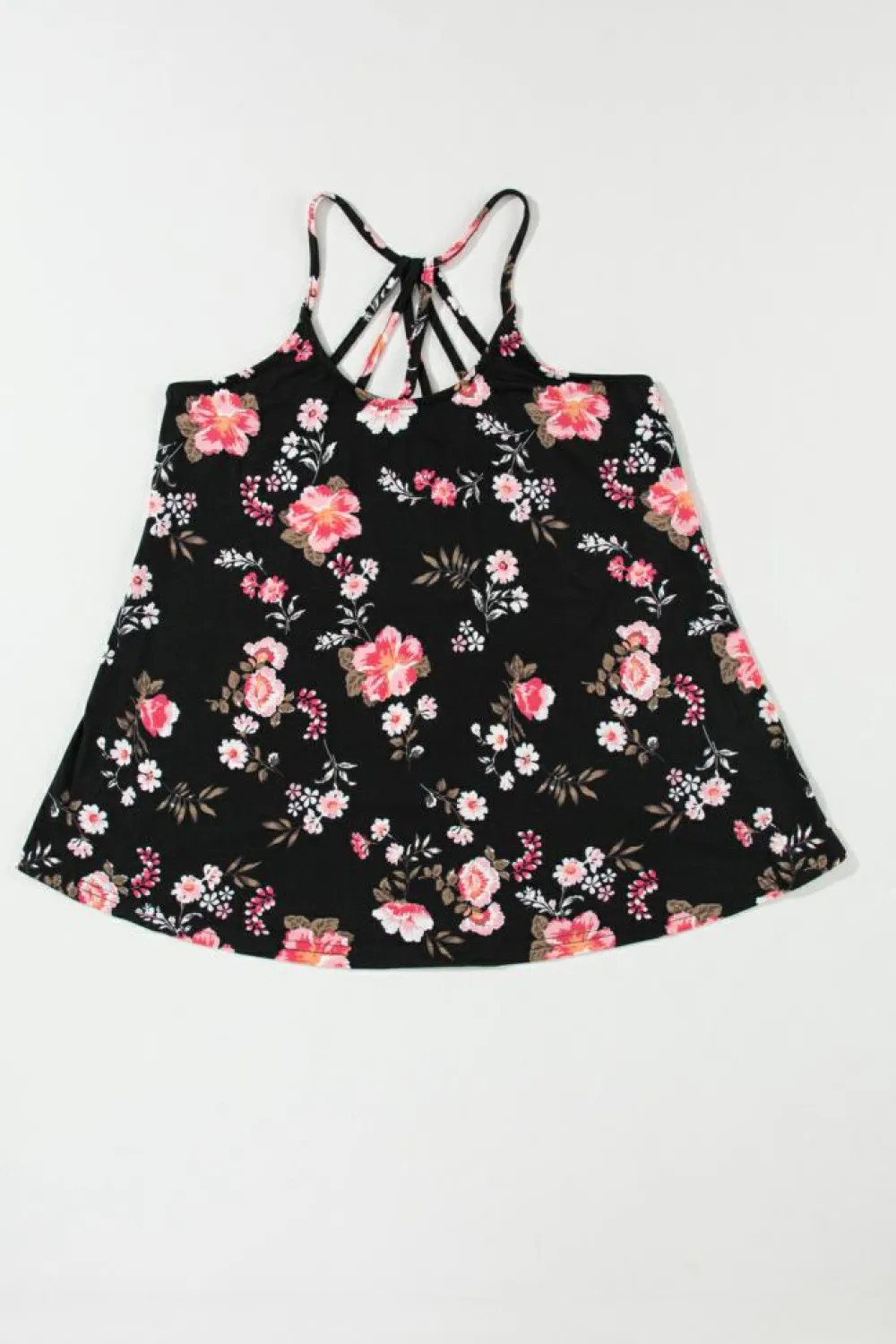 New Dear-Lover Floral Spaghetti Straps Strappy Back Tank Top Black