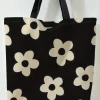 Sale Dear-Lover Flower Print Canvas Large Capacity Shoulder Bag Black