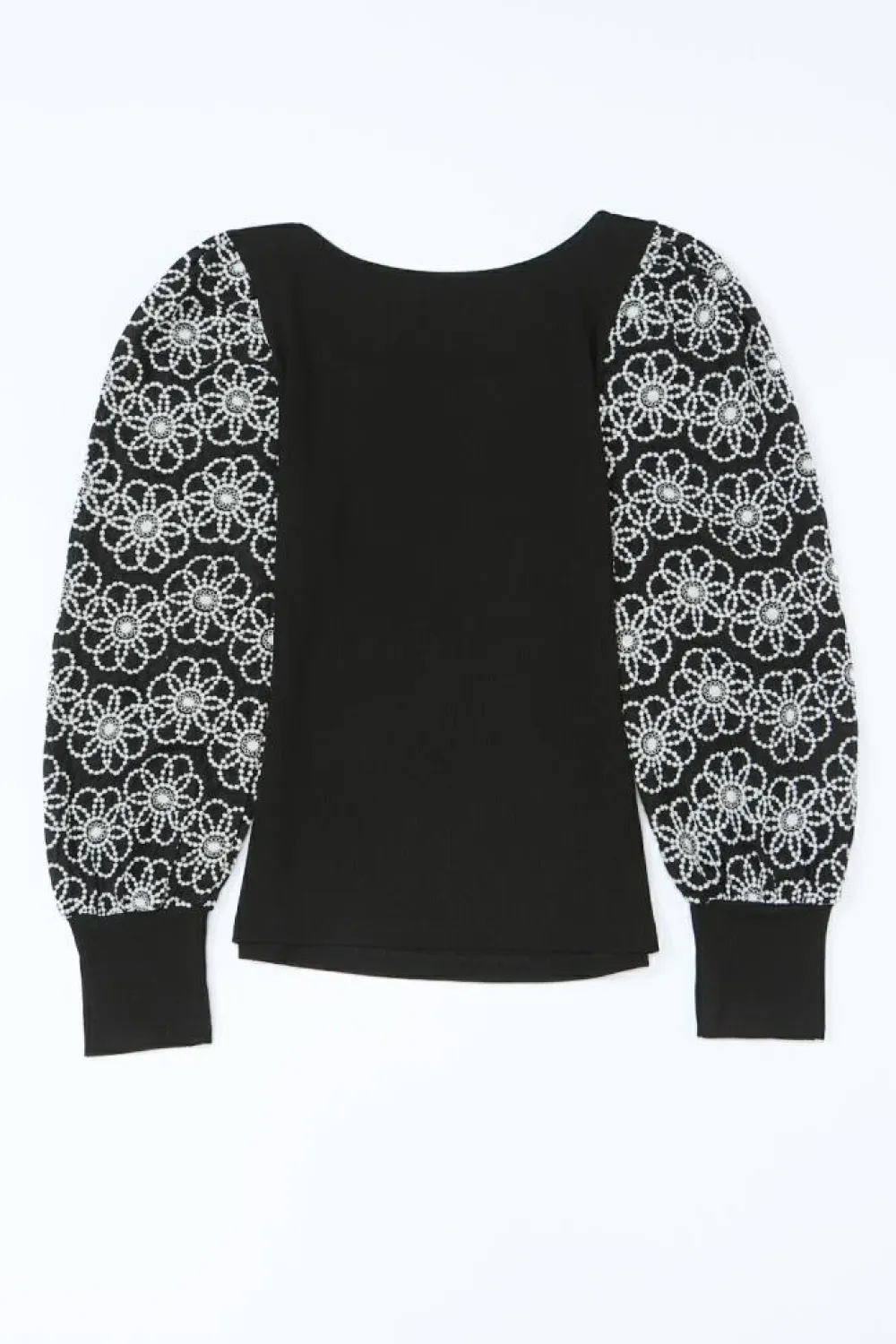 Online Dear-Lover Flower Puff Sleeve Ribbed Knit Top Black