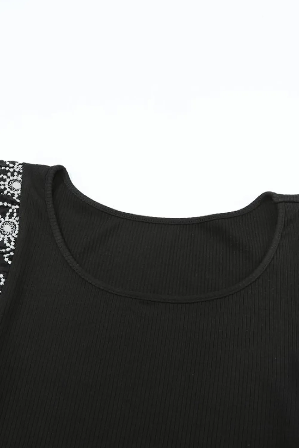 Online Dear-Lover Flower Puff Sleeve Ribbed Knit Top Black