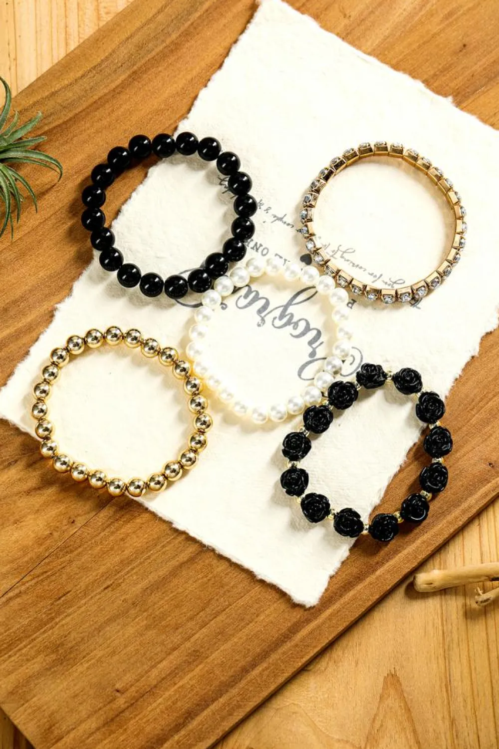 Online Dear-Lover Flower Rhinestone Beaded Multi Layer Bracelet Set Black