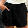 Sale Dear-Lover French Terry Drawstring Mini Skort with Pockets Black