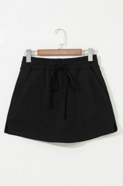 Sale Dear-Lover French Terry Drawstring Mini Skort with Pockets Black