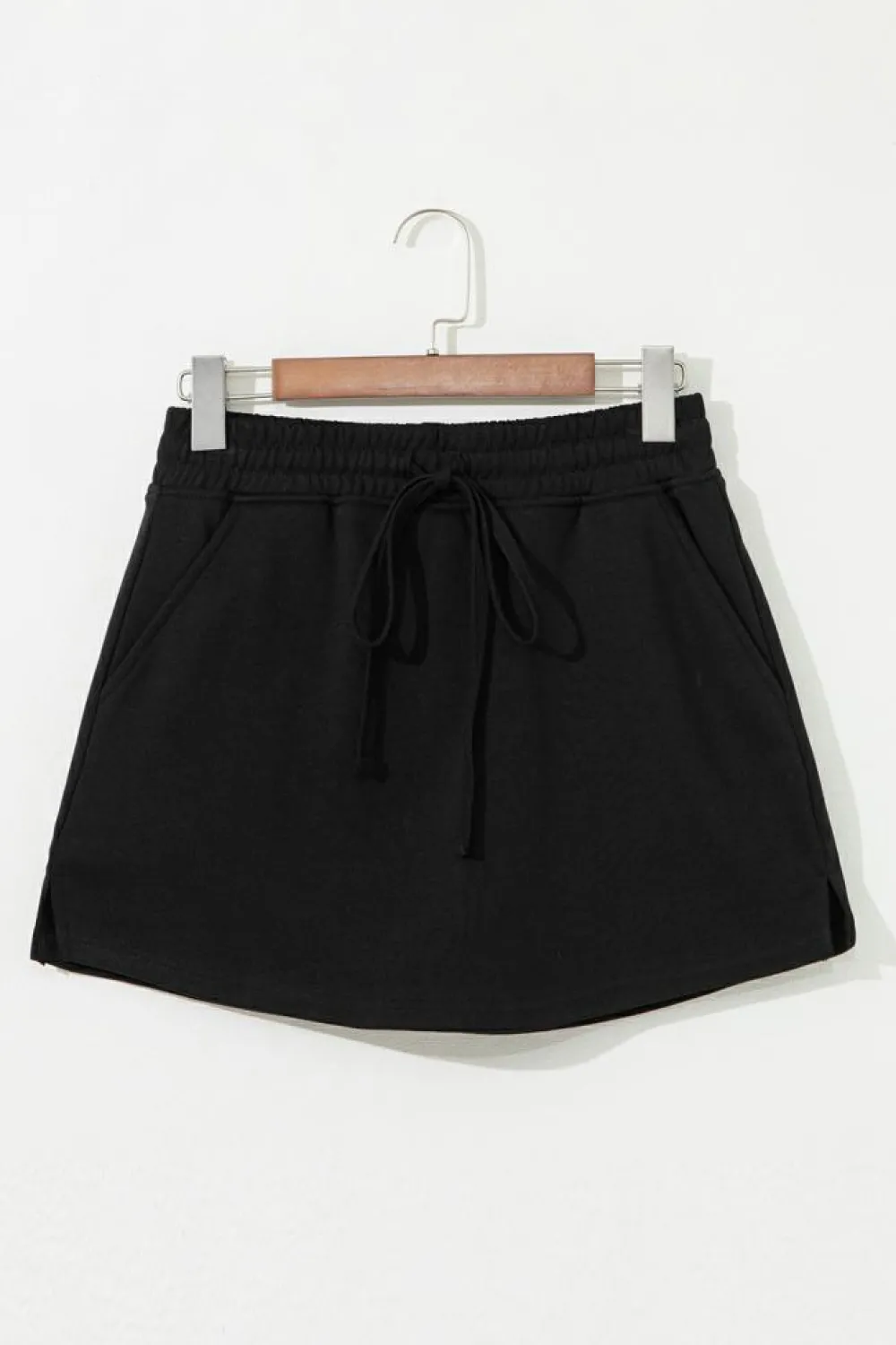 Sale Dear-Lover French Terry Drawstring Mini Skort with Pockets Black