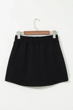 Sale Dear-Lover French Terry Drawstring Mini Skort with Pockets Black