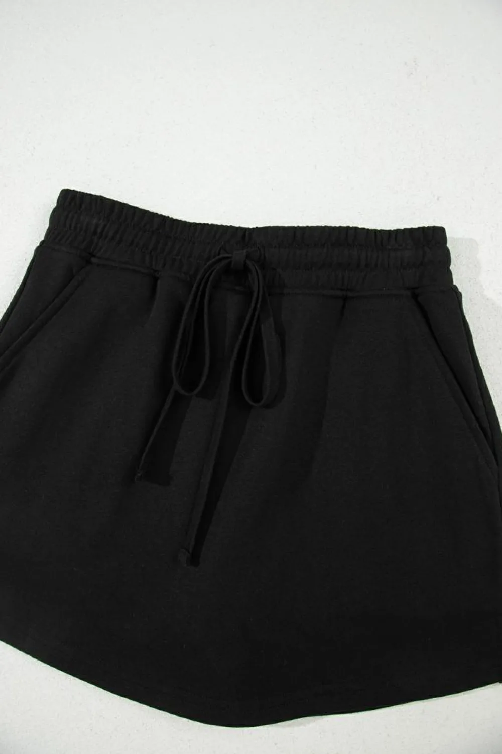 Sale Dear-Lover French Terry Drawstring Mini Skort with Pockets Black