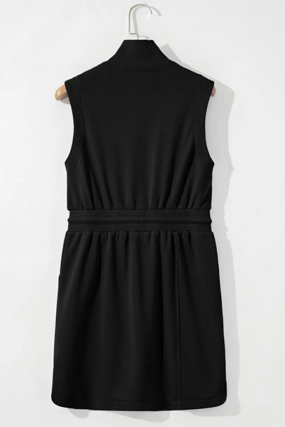 Online Dear-Lover French Terry Zipped Collar Sleeveless Drawstring Waist Mini Dress Black