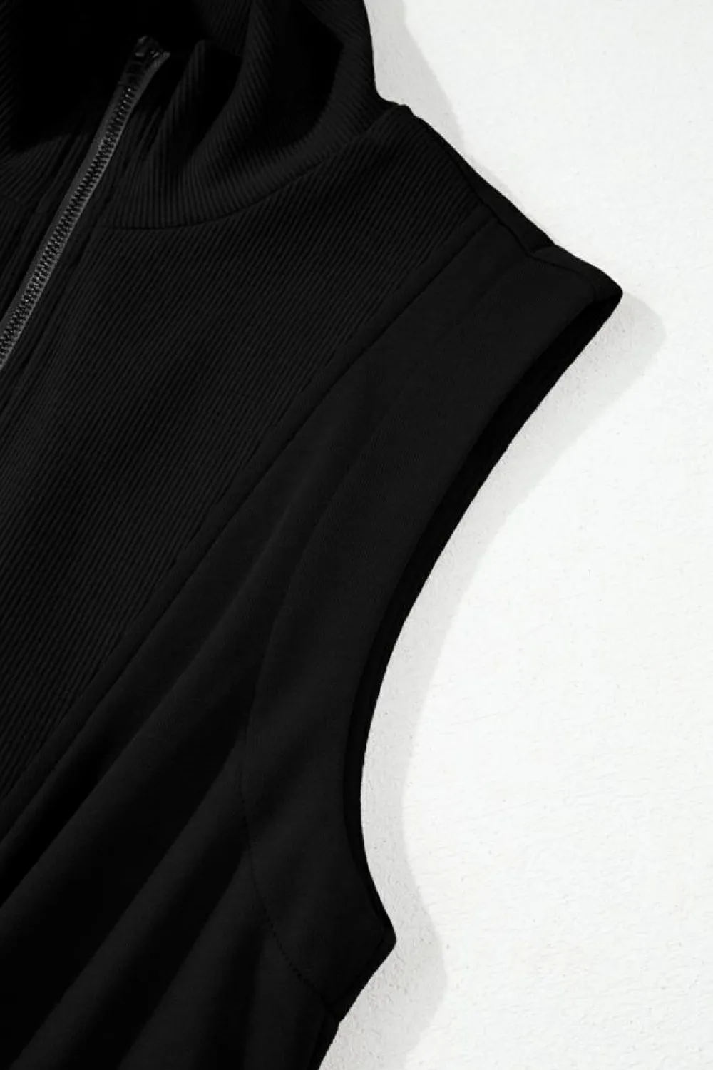 Online Dear-Lover French Terry Zipped Collar Sleeveless Drawstring Waist Mini Dress Black