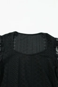 Online Dear-Lover Frenchy Contrast Lace Bishop Sleeve Bodysuit Black