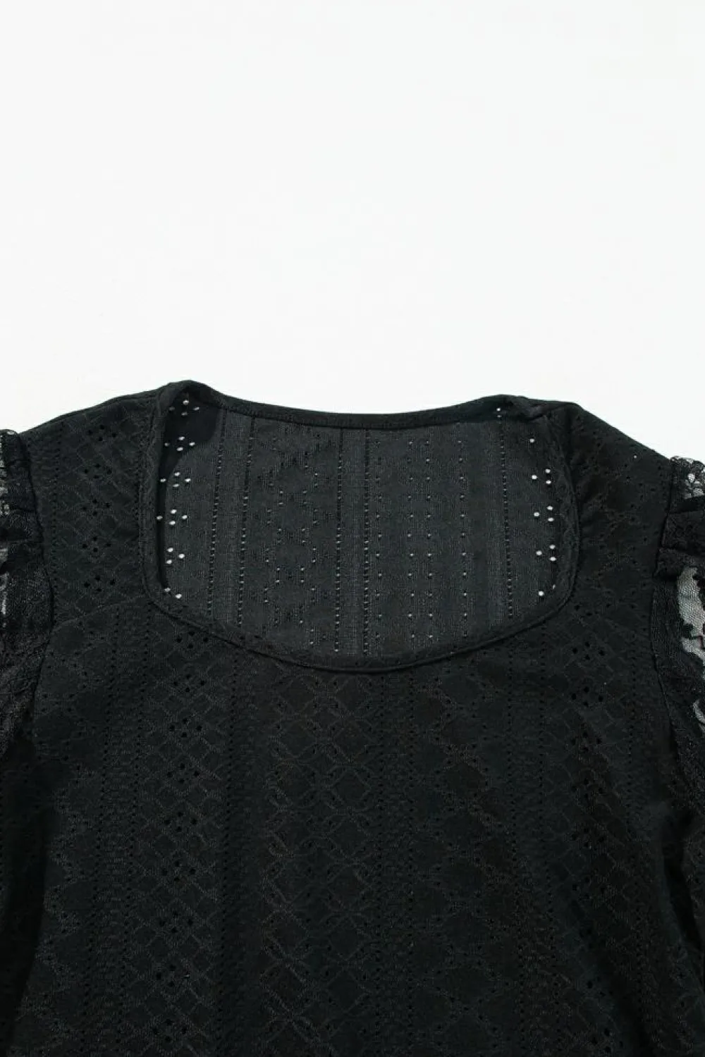 Online Dear-Lover Frenchy Contrast Lace Bishop Sleeve Bodysuit Black