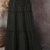 Clearance Dear-Lover Frill Tiered Drawstring Waist Maxi Skirt Black
