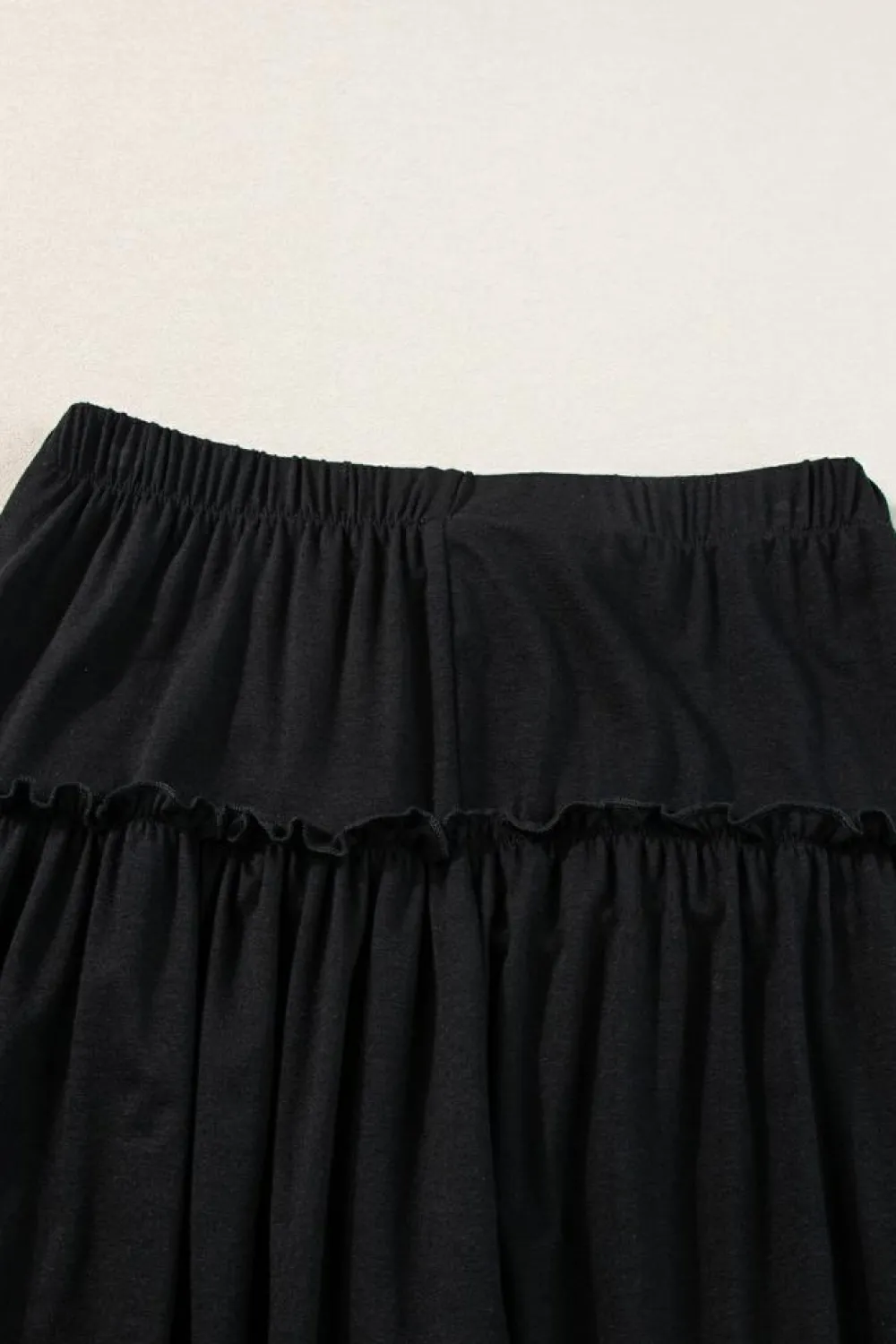Fashion Dear-Lover Frilled Drawstring High Waist Wide Leg Pants Black