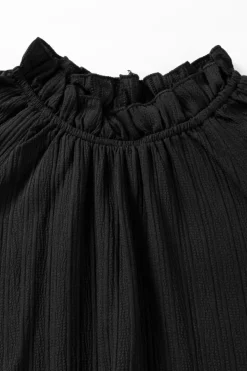 Online Dear-Lover Frilled Mock Neck Ripple Bubble Sleeve Blouse Black