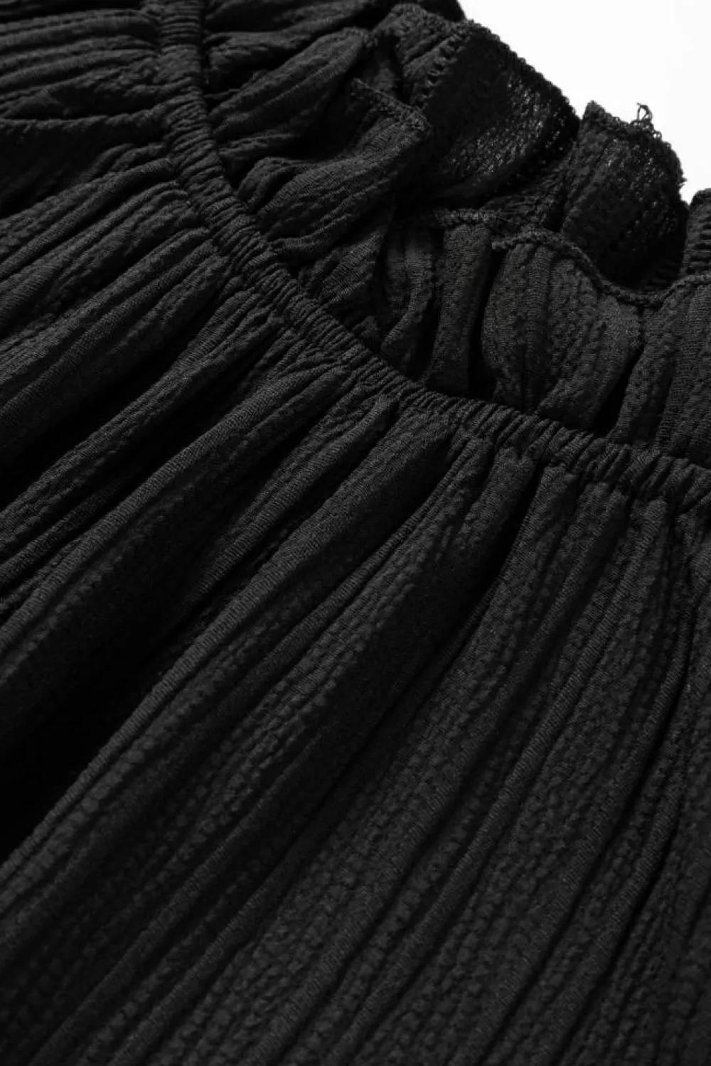 Online Dear-Lover Frilled Mock Neck Ripple Bubble Sleeve Blouse Black