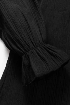 Online Dear-Lover Frilled Mock Neck Ripple Bubble Sleeve Blouse Black