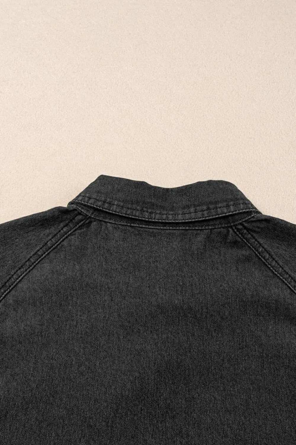 Online Dear-Lover Frilled Short Sleeve Button Up Loose Denim Shirt Dress Black