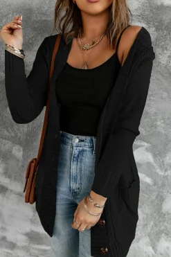 Hot Dear-Lover Front Pocket and Buttons Closure Cardigan Black