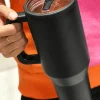 Discount Dear-Lover Frosted Stainless Handle Large Vacuum Cup with Straw 40oz Black