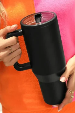 Discount Dear-Lover Frosted Stainless Handle Large Vacuum Cup with Straw 40oz Black