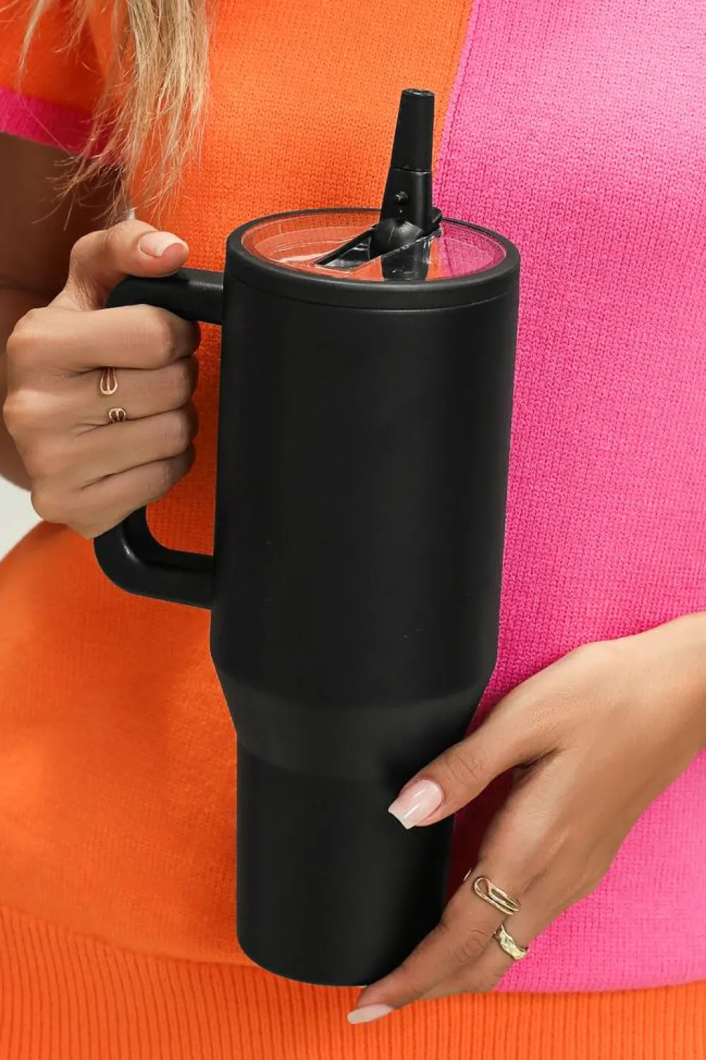 Discount Dear-Lover Frosted Stainless Handle Large Vacuum Cup with Straw 40oz Black