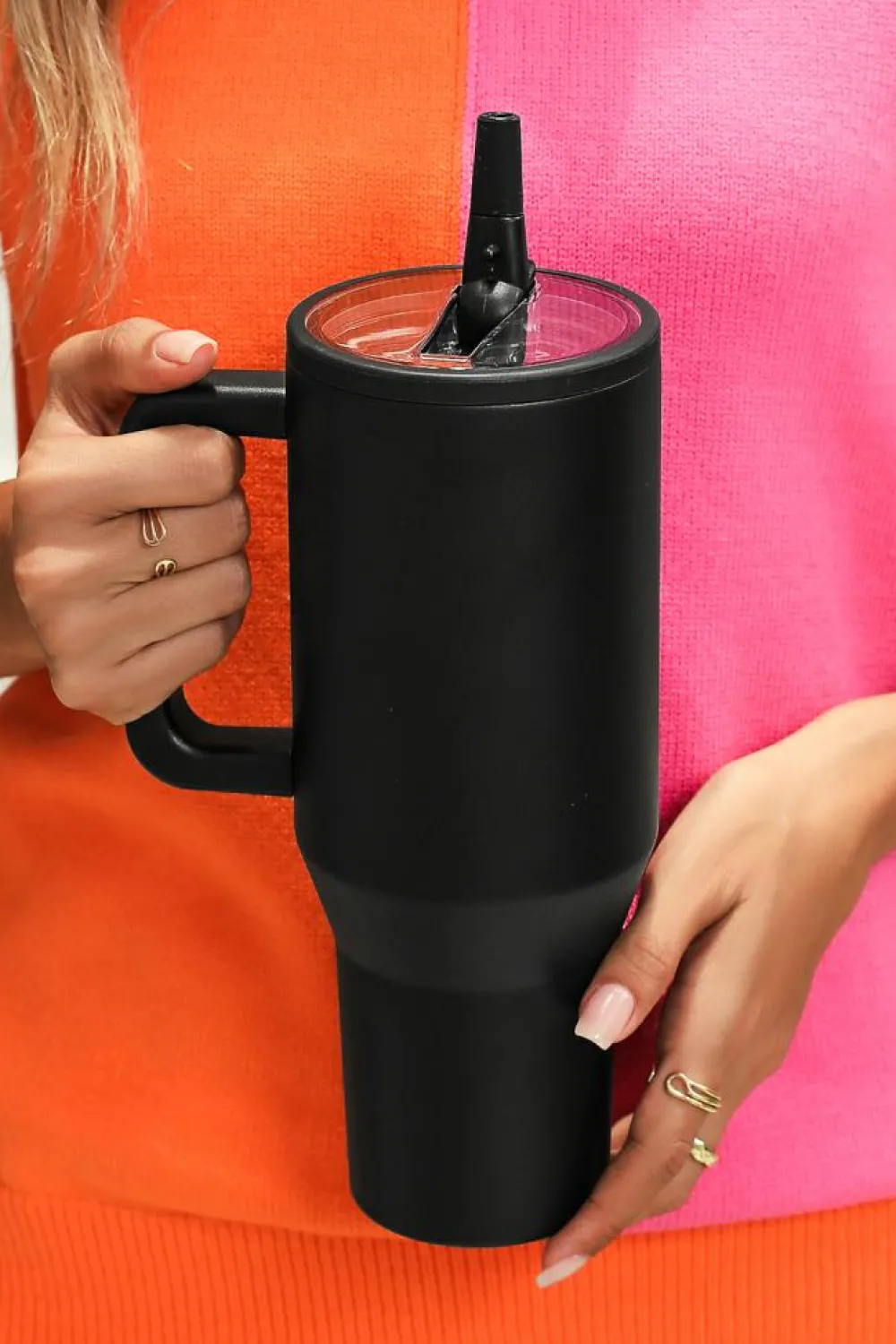 Discount Dear-Lover Frosted Stainless Handle Large Vacuum Cup with Straw 40oz Black