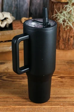 Discount Dear-Lover Frosted Stainless Handle Large Vacuum Cup with Straw 40oz Black