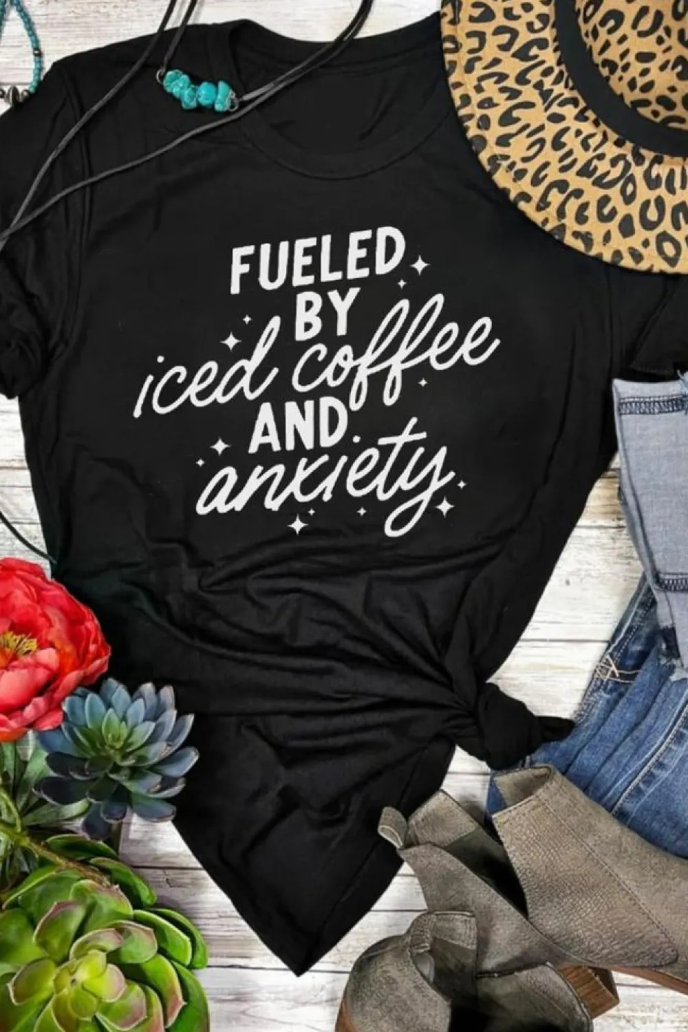 Online Dear-Lover FUELED BY iced coffee AND anxiety Graphic Tee Black