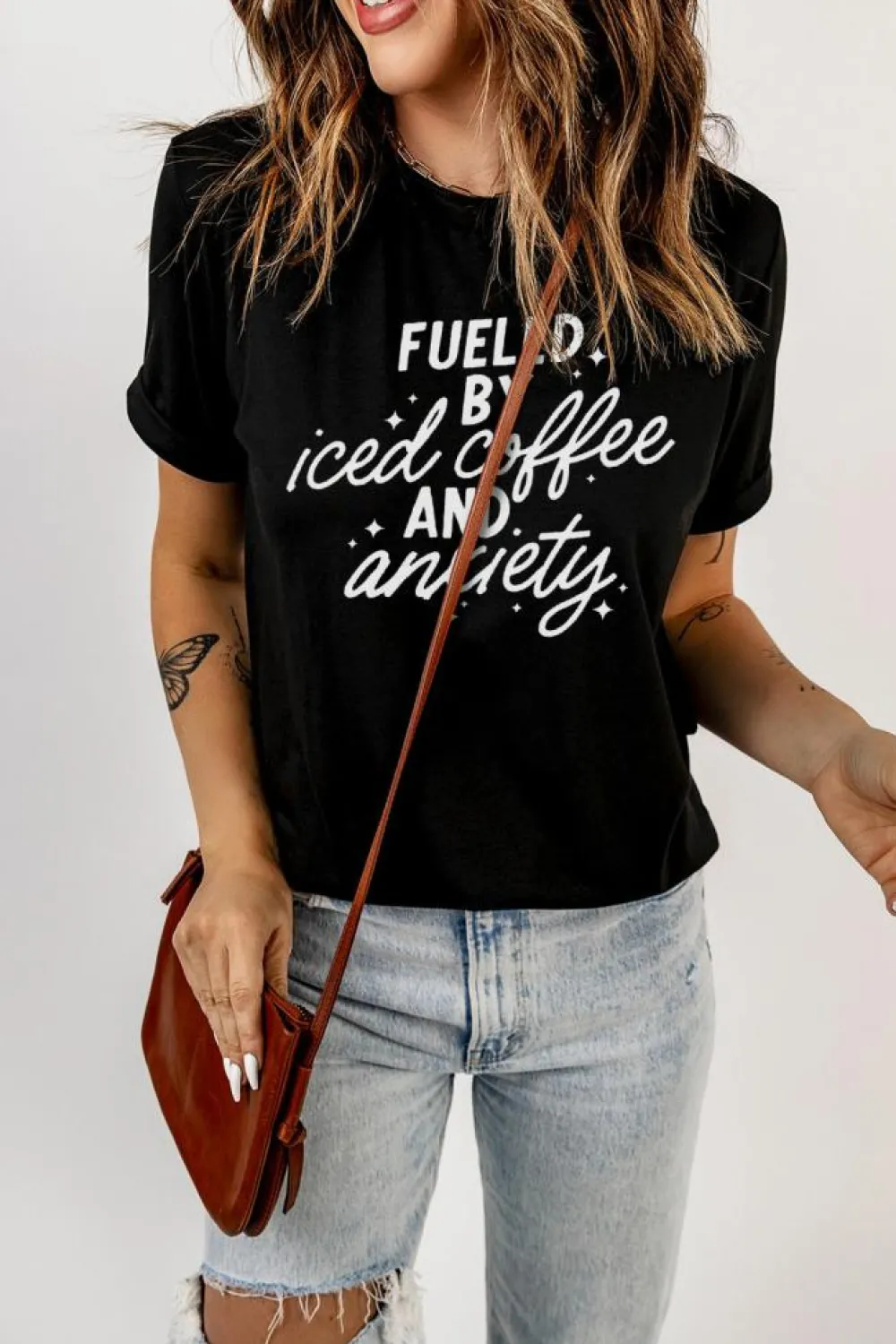 Online Dear-Lover FUELED BY iced coffee AND anxiety Graphic Tee Black