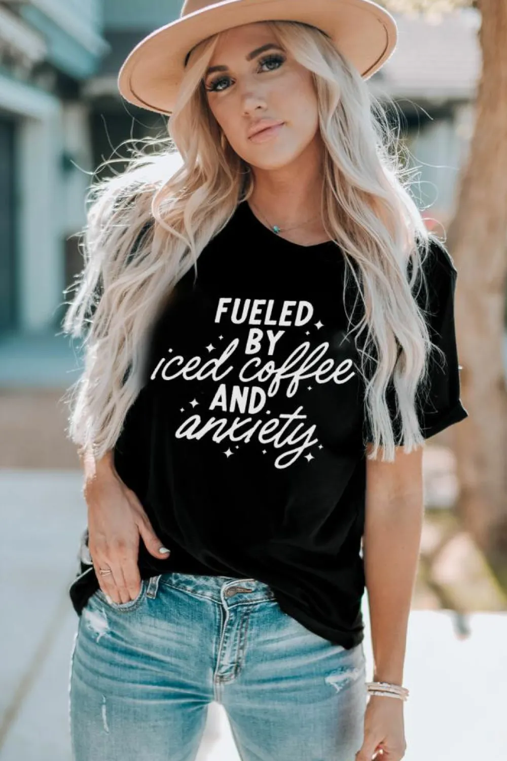 Online Dear-Lover FUELED BY iced coffee AND anxiety Graphic Tee Black