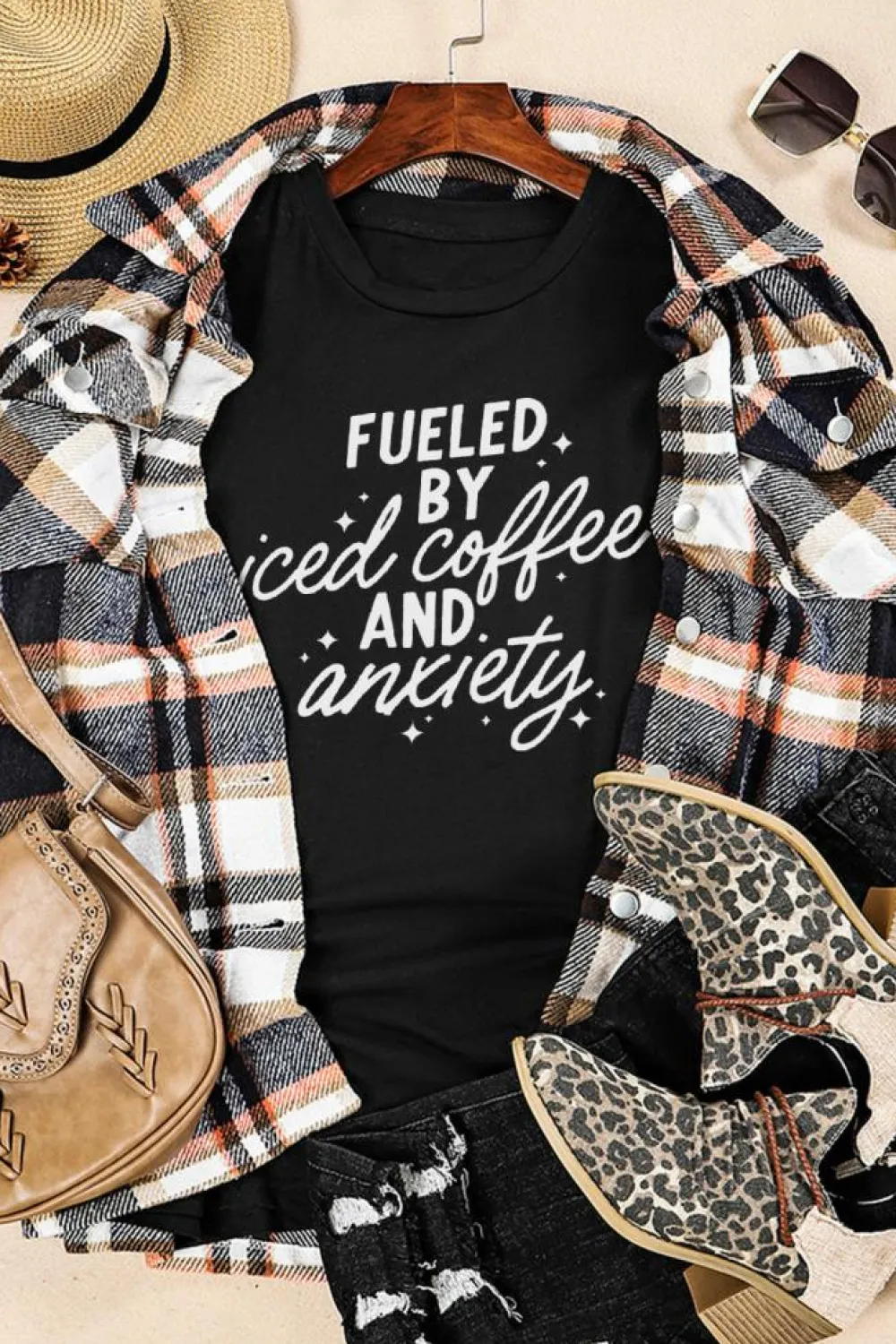 Online Dear-Lover FUELED BY iced coffee AND anxiety Graphic Tee Black