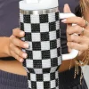 Fashion Dear-Lover Full Rhinestone Checkerboard Handled Tumbler 40oz Black