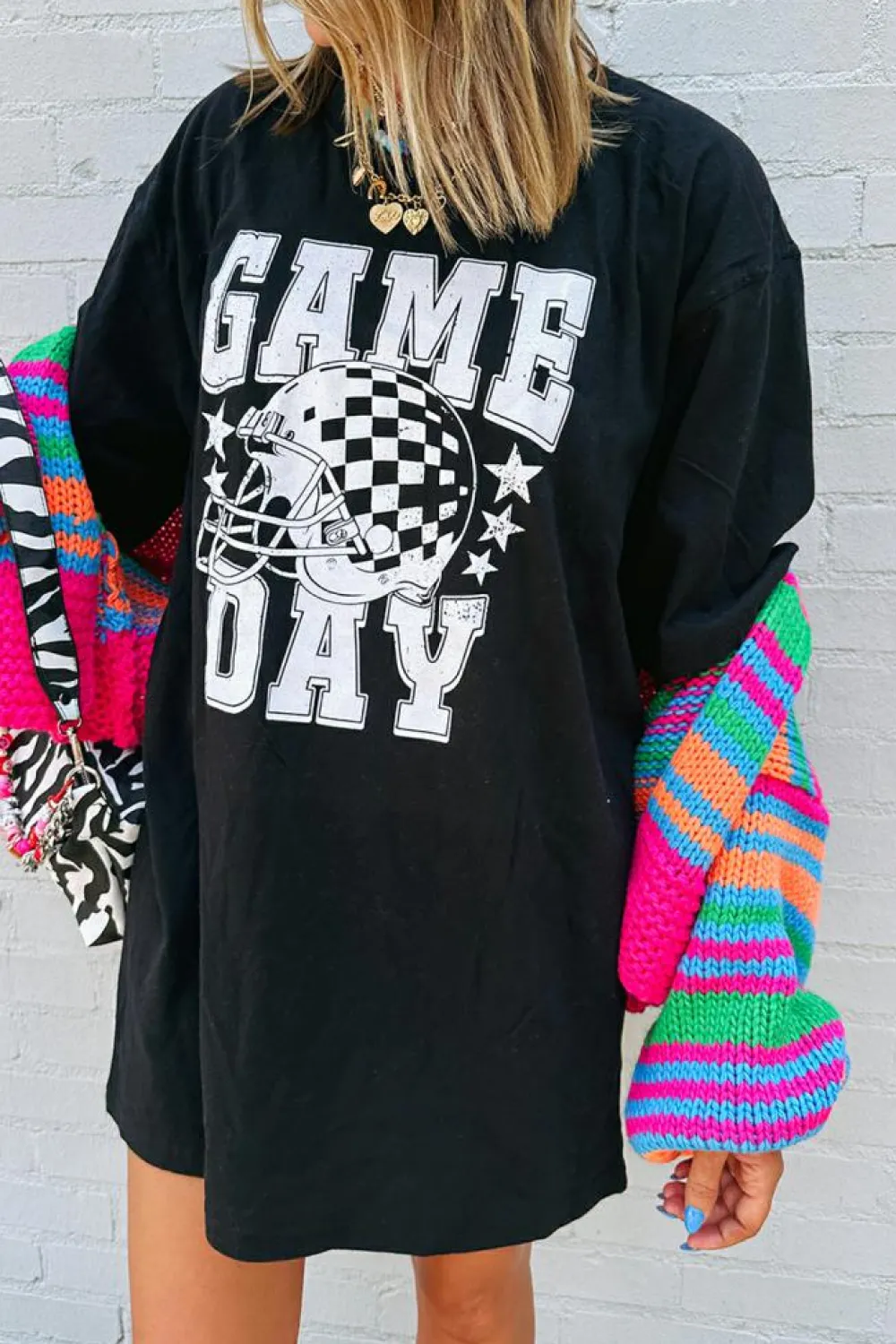 Online Dear-Lover GAME DAY Checkerboard Rugby Football Helmet T Shirt Black