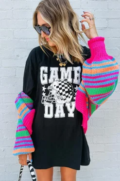 Online Dear-Lover GAME DAY Checkerboard Rugby Football Helmet T Shirt Black