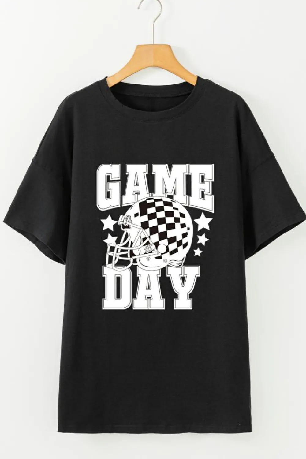 Online Dear-Lover GAME DAY Checkerboard Rugby Football Helmet T Shirt Black