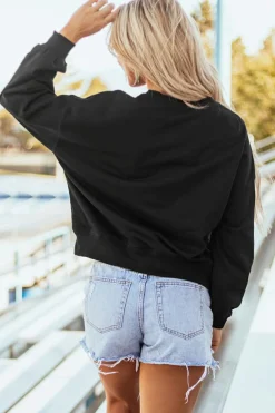Clearance Dear-Lover GAME DAY Graphic Varsity Pullover Sweatshirt Black