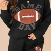 Clearance Dear-Lover GAME DAY Rugby Football Graphic Pullover and Shorts Casual Outfit Black