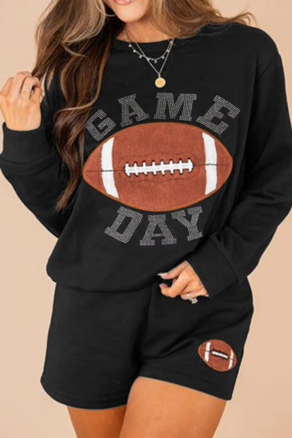 Clearance Dear-Lover GAME DAY Rugby Football Graphic Pullover and Shorts Casual Outfit Black