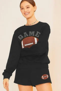 Clearance Dear-Lover GAME DAY Rugby Football Graphic Pullover and Shorts Casual Outfit Black