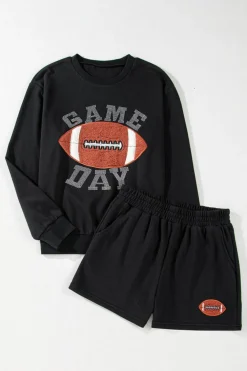 Clearance Dear-Lover GAME DAY Rugby Football Graphic Pullover and Shorts Casual Outfit Black