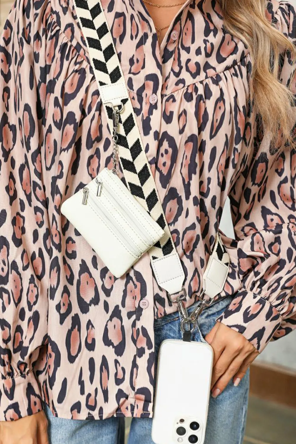 Clearance Dear-Lover Geometric Printed Phone Strap And Detachable Zipped Pouch Black