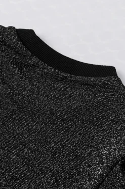 Hot Dear-Lover Gigot Sleeve Metallic Knit Slim Fit Top Black