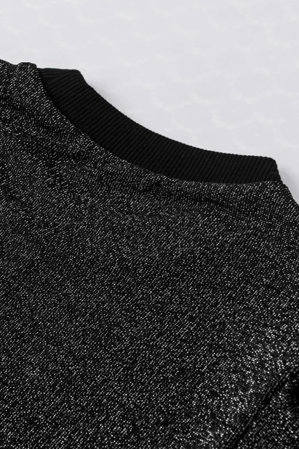 Hot Dear-Lover Gigot Sleeve Metallic Knit Slim Fit Top Black