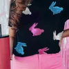 Online Dear-Lover Glitter Easter Bunny Round Neck T-shirt Black
