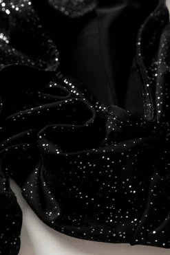 Best Dear-Lover Glitter Wrap V Neck Tie Hem Puff Sleeve Blouse Black
