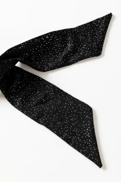 Best Dear-Lover Glitter Wrap V Neck Tie Hem Puff Sleeve Blouse Black