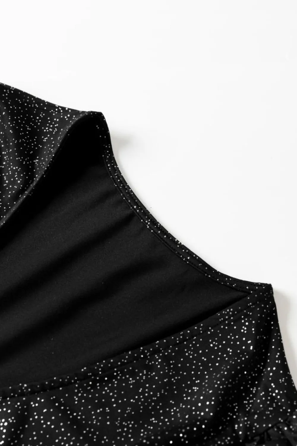 Best Dear-Lover Glitter Wrap V Neck Tie Hem Puff Sleeve Blouse Black