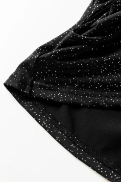 Best Dear-Lover Glitter Wrap V Neck Tie Hem Puff Sleeve Blouse Black